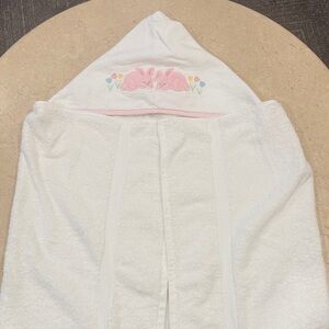 White Hooded Kids Towel with Pink Bunny Design